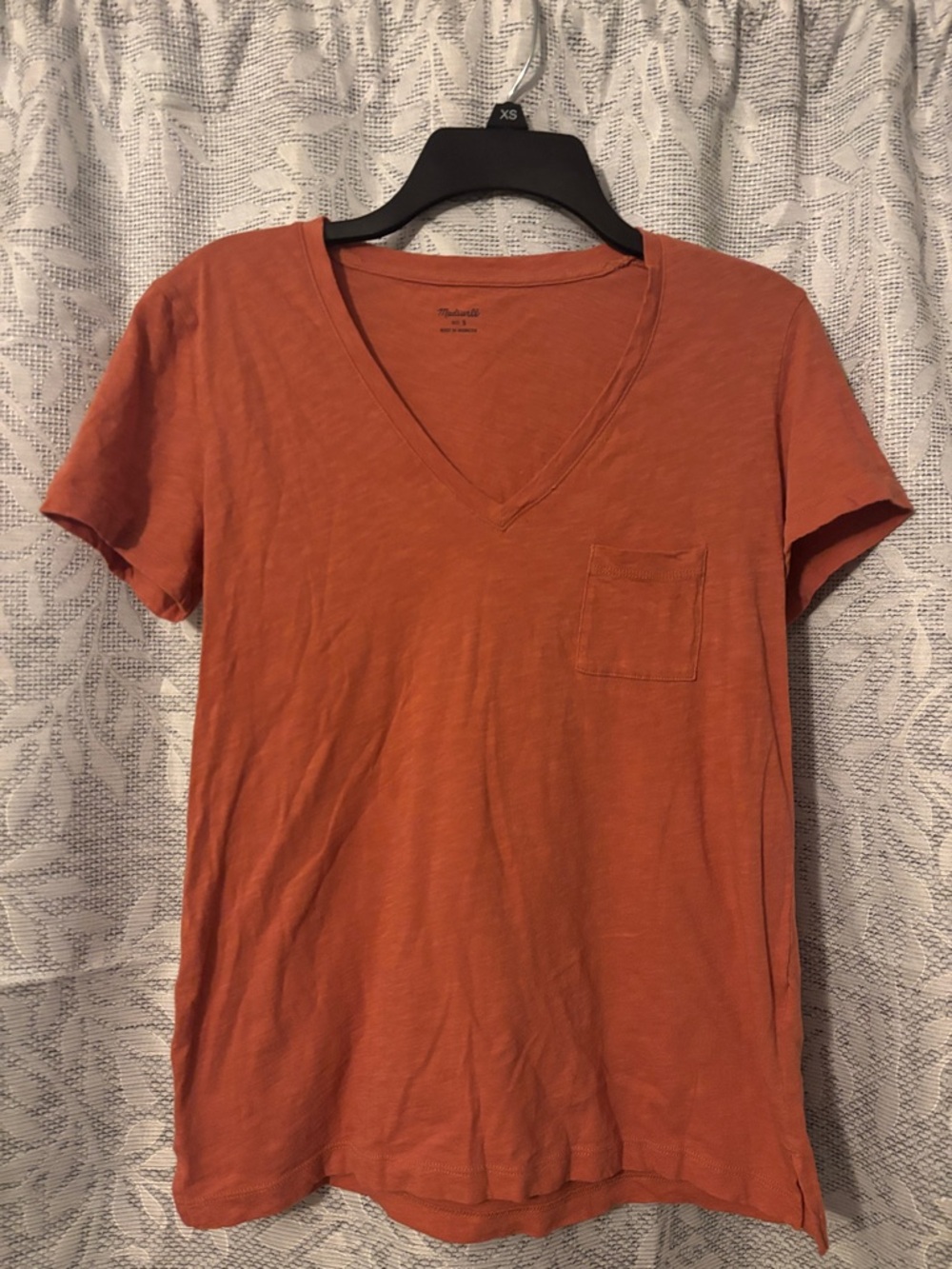 Womens V-Neck Pocket T-Shirt in Burnt Orange